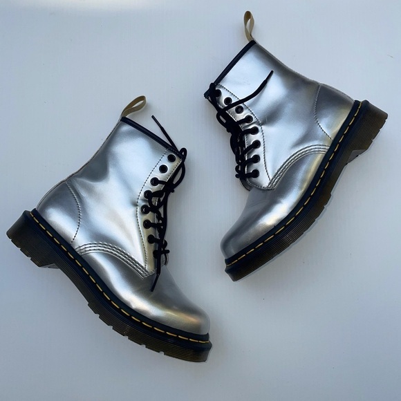 Dr. Martens 1460 Vegan Silver Metallic Chrome Boot - Picture 3 of 11